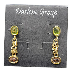 Darlene Group Gold Tone 1980's Inspired Oval and Triangle Dangle Post Earrings W